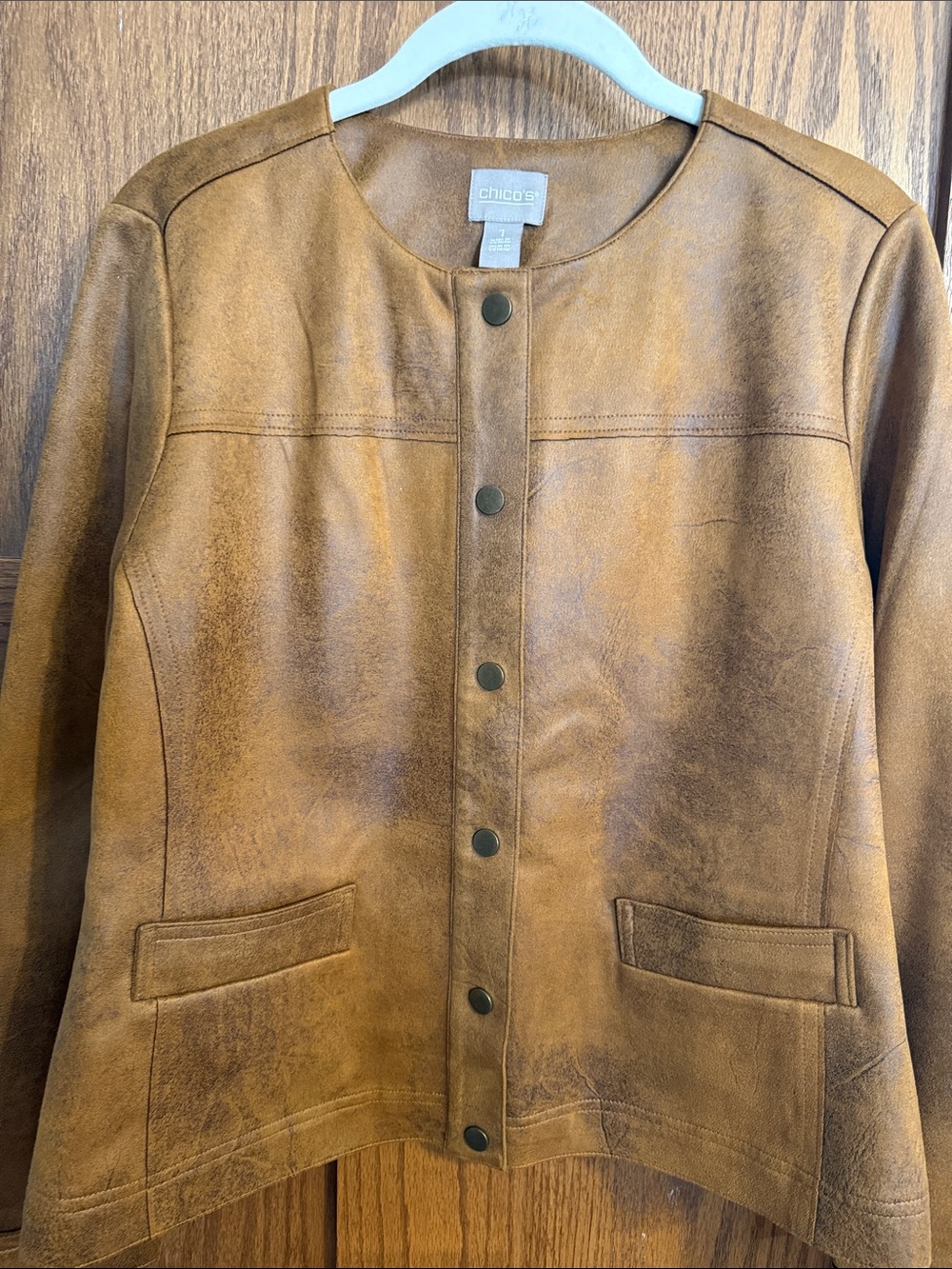 Chico's Brown Faux-Leather Snap Jacket